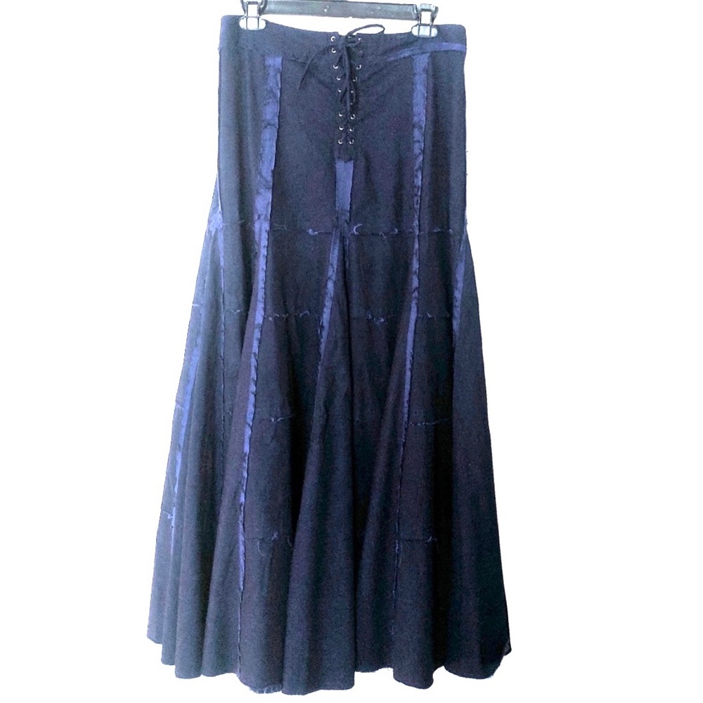 Blue denim corset deconstructed maxi skirt